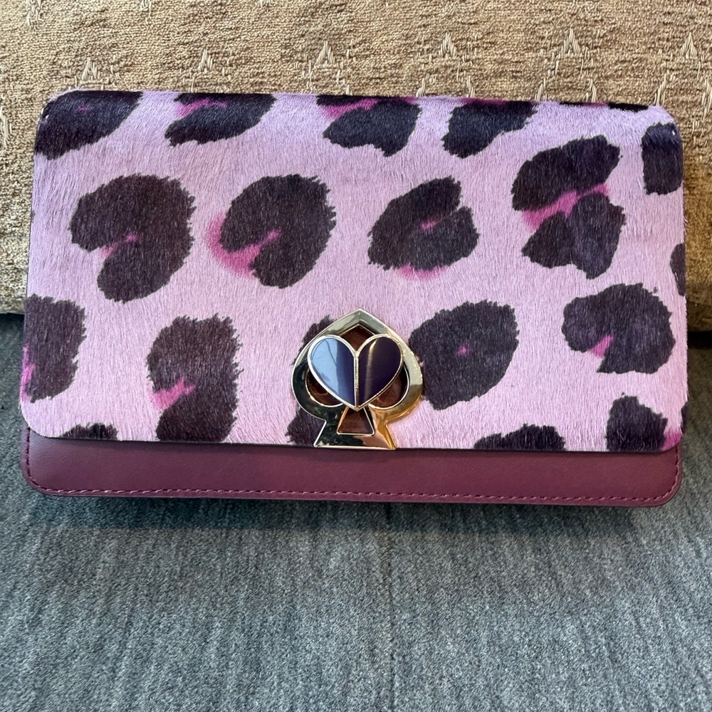 ✔️Kate Spade Nicola Purple Leopard Print Leather & Calf Hair Crossbody Bag